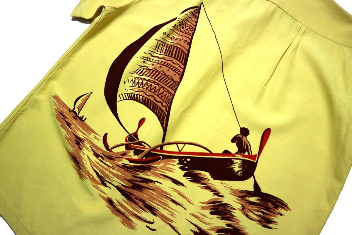 訳あり/お洒落！◆帆船柄 レーヨンアロハ ハワイアンシャツ◆Mサイズの画像5