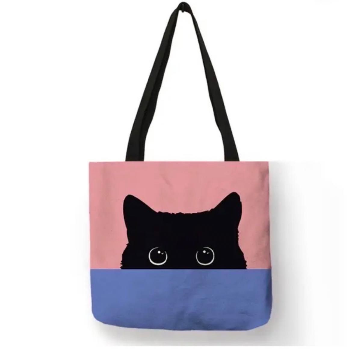 新品  黒猫 トートバッグ  エコバッグ  大容量  ピンク(薄)  Lサイズ