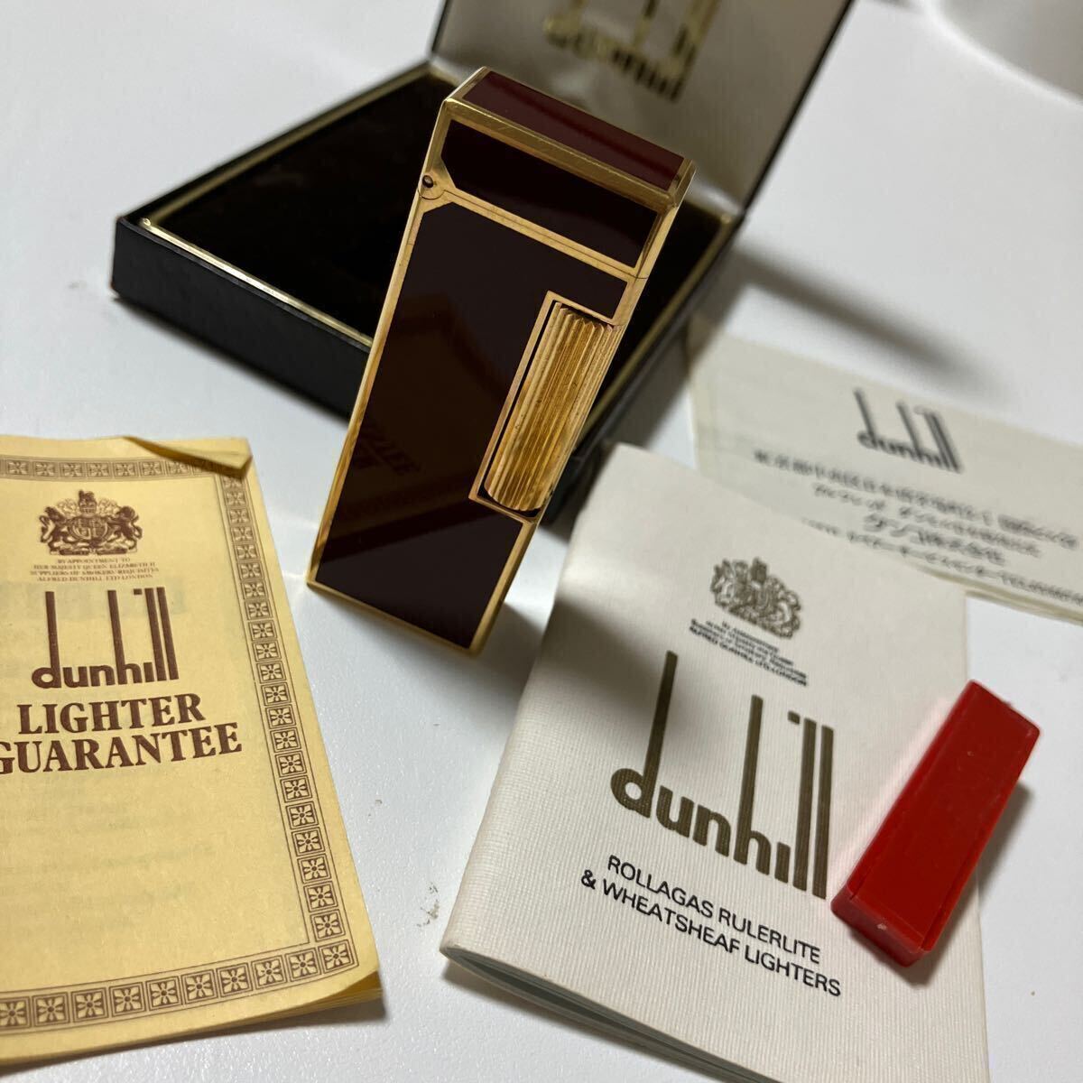 dunhill ダンヒル ガスライター PATENTED US RE24163 ワインレッド ゴールド 箱付き マルーン ヴィンテージ レトロ スイス製 刻印の画像3