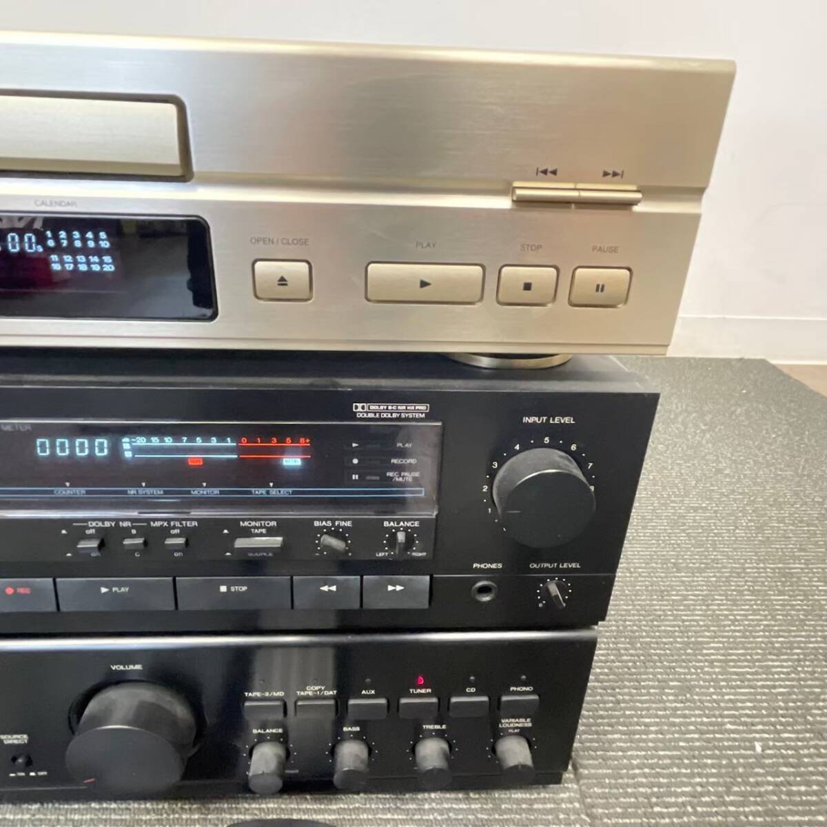 U428-K46-1187 DENON audio 3 point set DCD-735 DR-M25HX PMA-390Ⅱ CD player cassette deck pre-main amplifier remote control attaching electrification OK