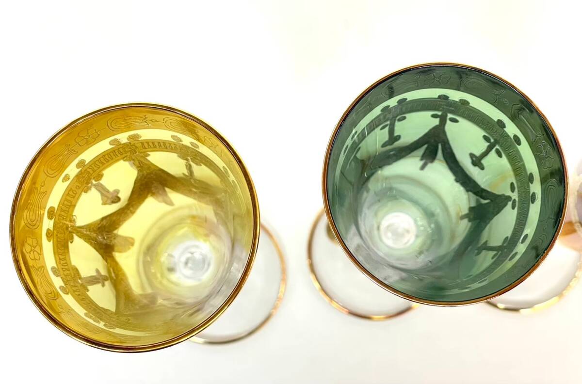 T377-K50-543 VENETIAN GLASS ベネチアン ガラス グラス 4客セット 箱付き アソート 約(口径)6.5×(高)23.5cmの画像5