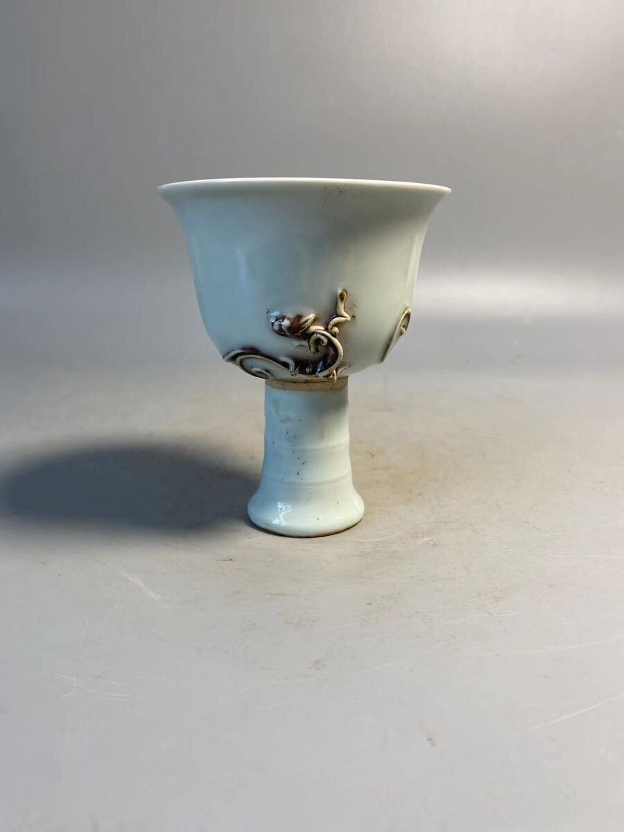 唐瓷 景徳鎮製 高足杯 陶磁器 古陶瓷 煎茶道具 中国古玩 中国美術 影青の画像2