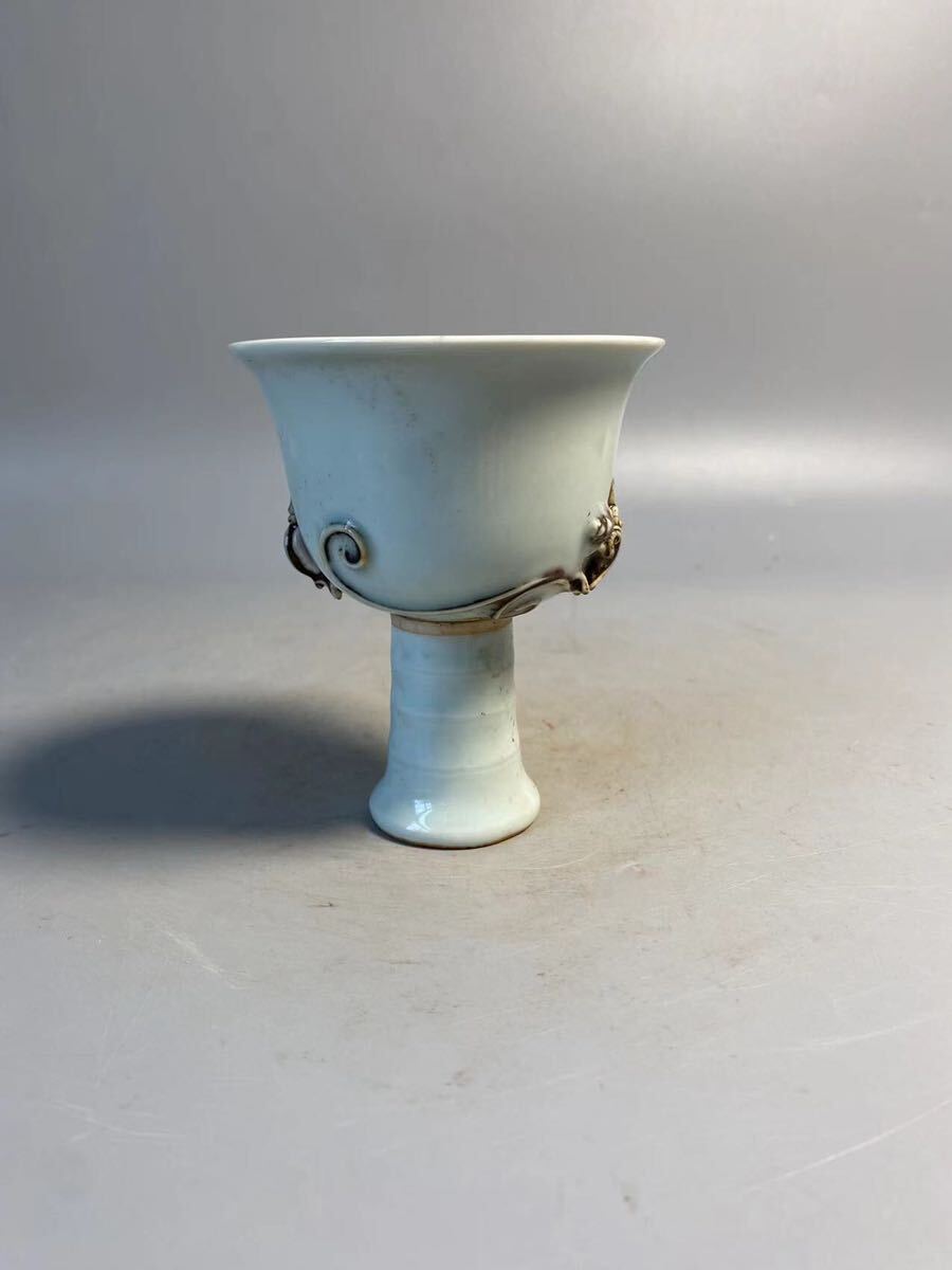 唐瓷 景徳鎮製 高足杯 陶磁器 古陶瓷 煎茶道具 中国古玩 中国美術 影青の画像1