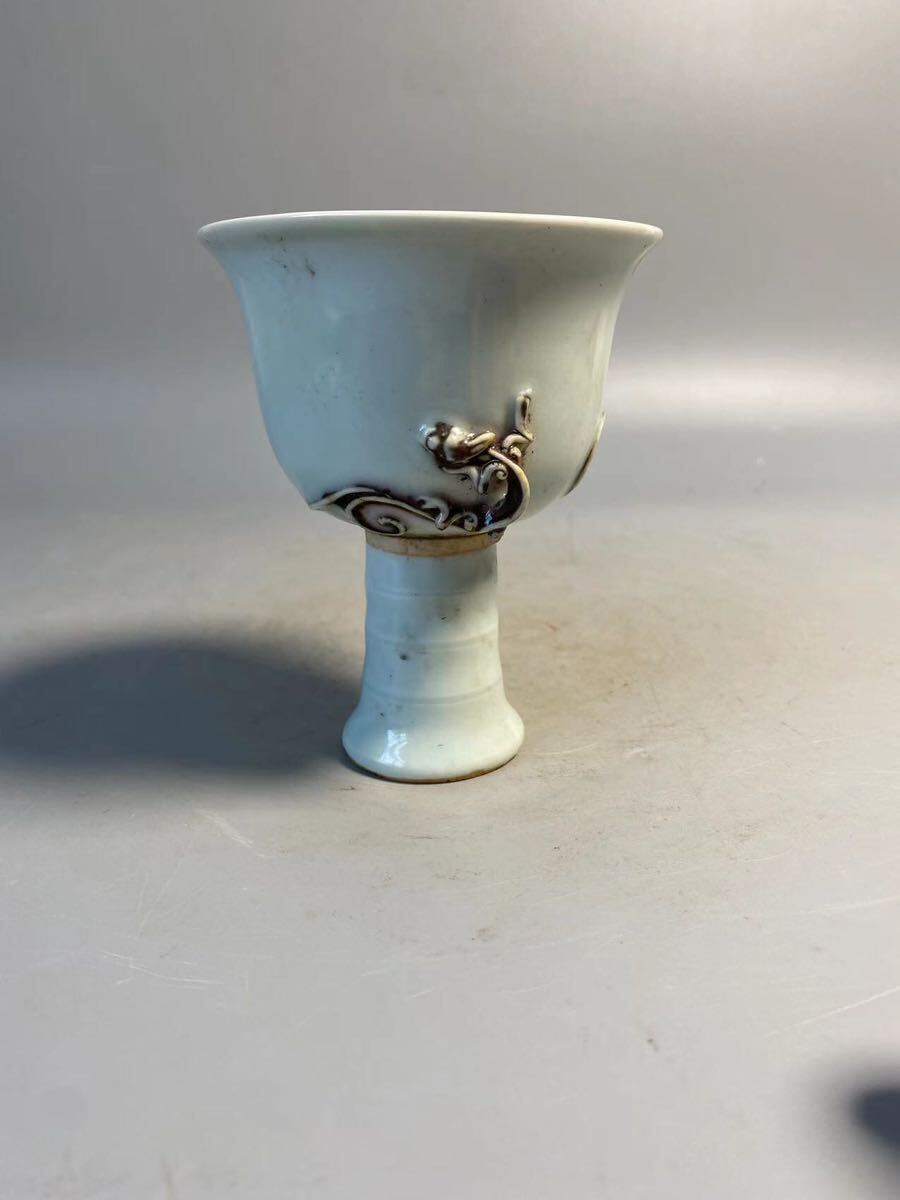 唐瓷 景徳鎮製 高足杯 陶磁器 古陶瓷 煎茶道具 中国古玩 中国美術 影青の画像4