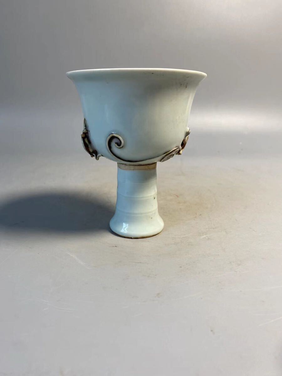 唐瓷 景徳鎮製 高足杯 陶磁器 古陶瓷 煎茶道具 中国古玩 中国美術 影青の画像3