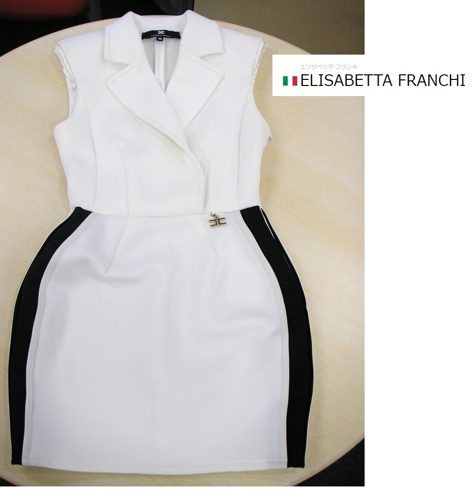 ELISABETTA FRANCHI (エリザベッタフランキ) カラー付きワンピース　ノースリーブワンピース　白　Sサイズ ミニスカート　イタリア製_画像1