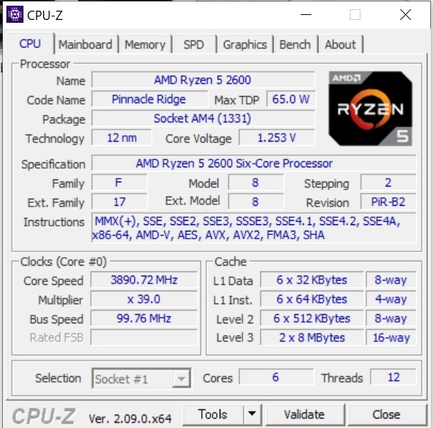 AMD Ryzen 5 2600 CPU　3.4GHz　AM４　動作確認済_画像3