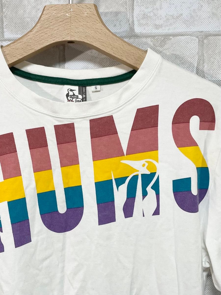 【CHUMS】チャムス　レインボー　ビックロゴ　半袖Tシャツ　カットソー