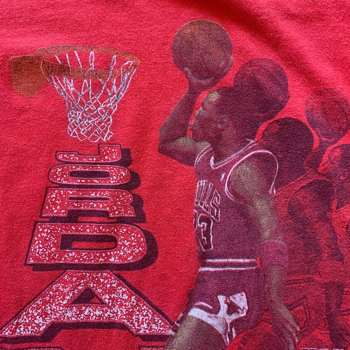 90年代 フォトTシャツ 半袖Tシャツ 90s ビンテージ 古着 赤 マイケルジョーダン メーカー不明 AIR JORDAN 2 1990? シカゴブルズ NBA_画像5