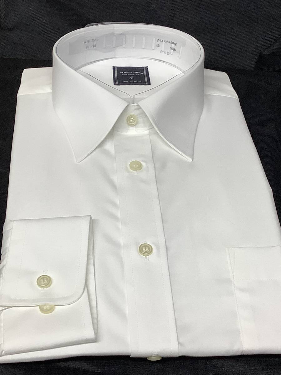 43-84 日本製 新品 白無地ワイシャツ LL寸 形態安定加工のレギュラーシャツ カッターシャツ パリッと生地お買い得ドレスシャツ の画像3