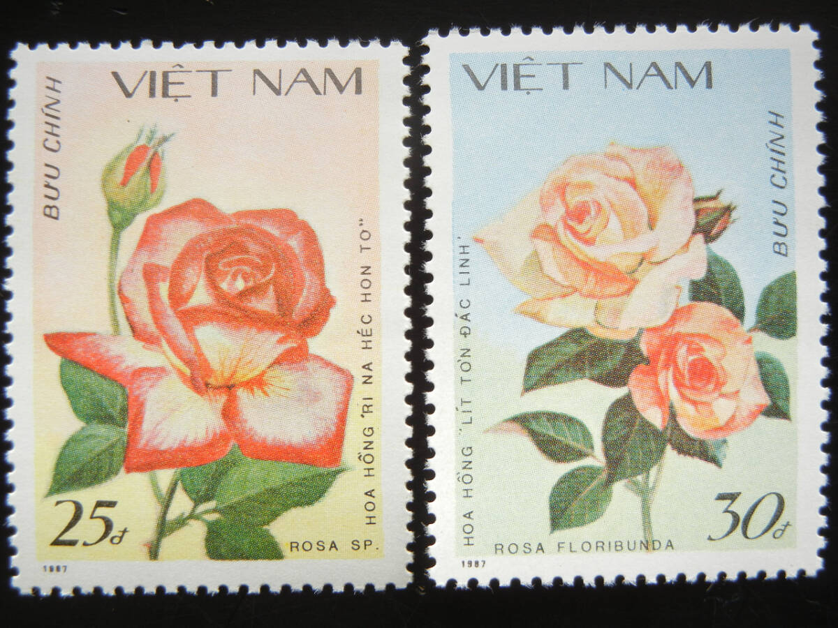 美品 ベトナム　'87年発行　「バラ」小型シート+単片7種セット　未使用　NH　_画像9