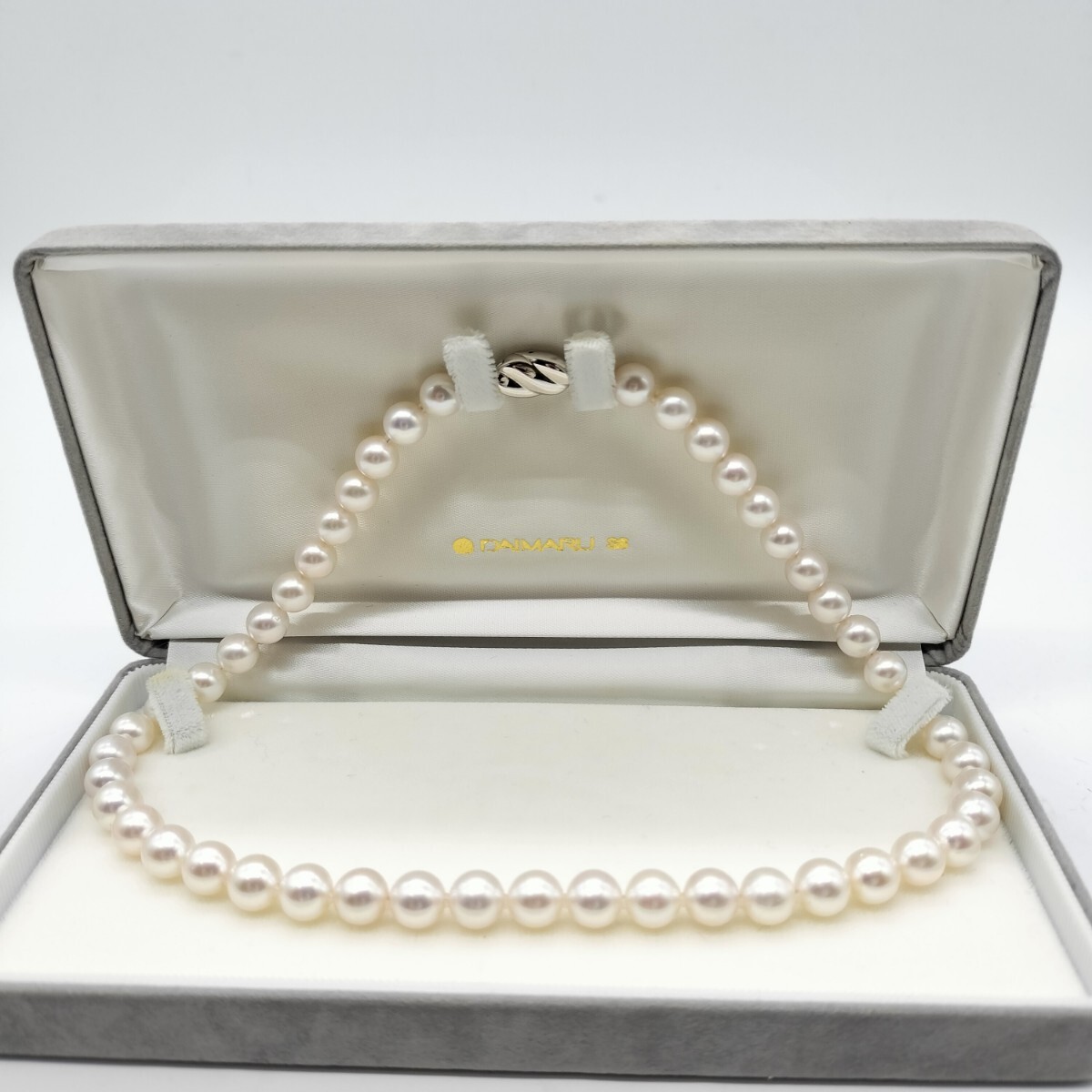 1円〜 照り強 保証書 DAIMARU購入 アコヤ真珠 あこや パール ネックレス 8.5mm〜9mm 46cm シルバー SILVER 刻印 総重量48.2g 本真珠 干渉色