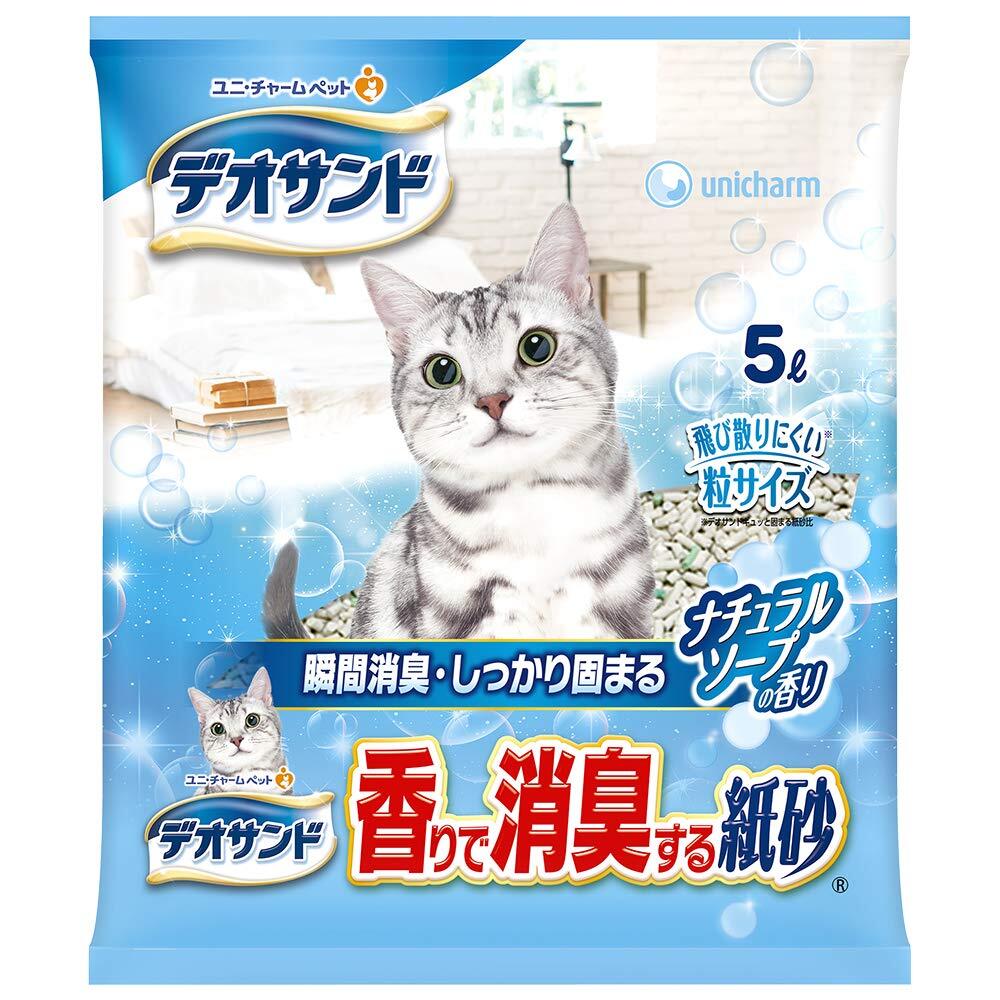 【まとめ買い】デオサンド 猫用 サンド 香りで消臭する 紙砂 ナチュラルソープの香り 30L(5L×6) おしっこ ペット用品 ユニチャームの画像2