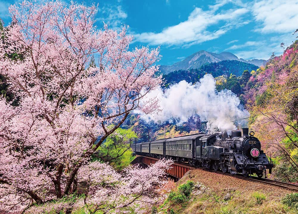 【日本製】ビバリー 600ピースジグソーパズル 大井川鐡道と桜(38×53cm)600-006_画像1