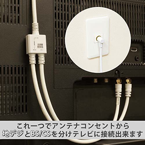 ホーリック アンテナ分波器 【4K8K放送(3224MHz)/BS/CS/地デジ/CATV 対応】 ケーブル一体型 1.5m/20cm ホワイトの画像2