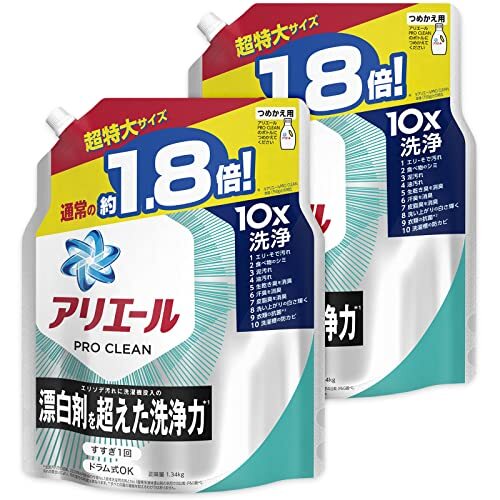 【まとめ買い】 アリエール プロクリーン 洗濯洗剤 液体 エリソデ汚れに洗濯機投入の漂白剤を超えた洗浄力 詰め替え 超特大 1340g (約1._画像1