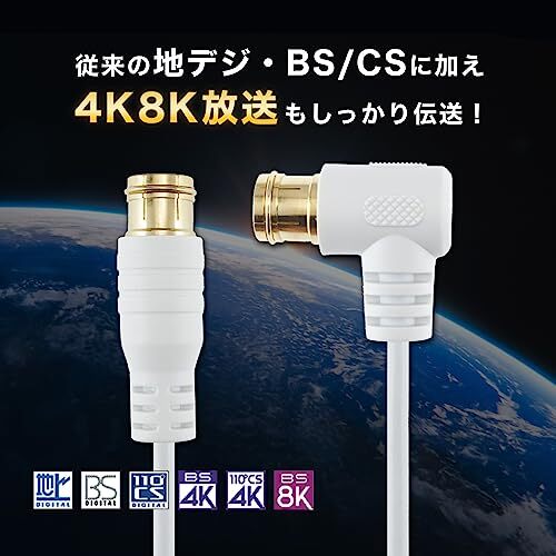 ホーリック 極細アンテナケーブル S-2.5C-FB同軸 2m 【4K8K放送(3224MHz)/BS/CS/地デジ/CATV 対応】 ホワイト_画像3