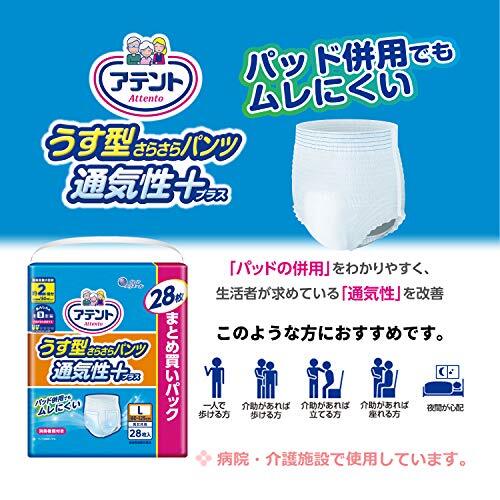 アテント うす型さらさらパンツL男女共用2回吸収28枚 通気性プラス 【介助があれば歩ける方】【大容量】_画像2