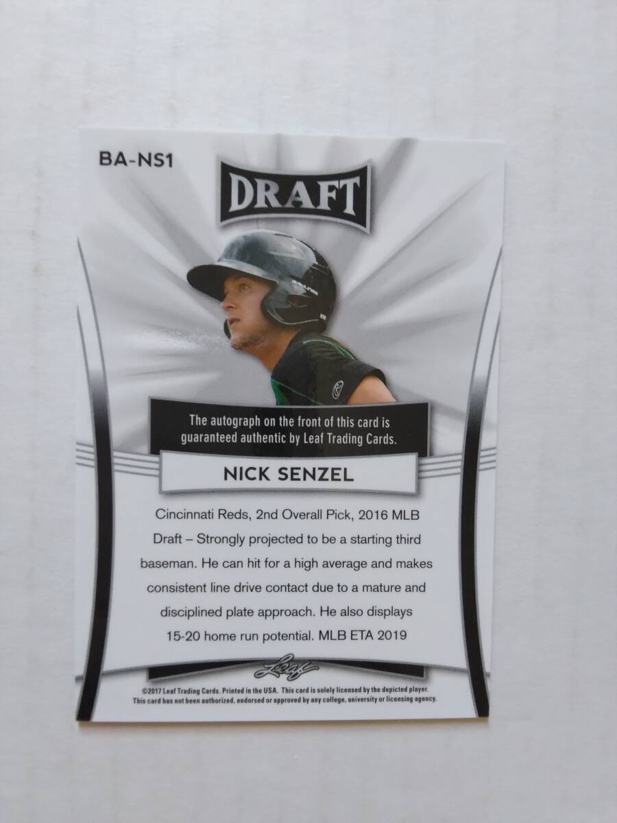 NICK SENZEL（レッズ～ナショナルズ）2017 Leaf Draft 直筆サインカード（直書き）の画像2