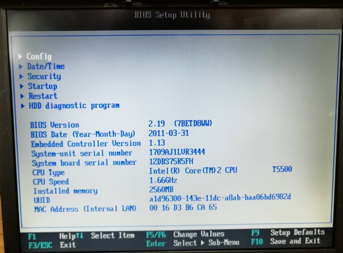 ＜420H80＞ThinkPad X60（Core2-T5500/2.5GB/HDD無）BIOS起動確認/ジャンク_画像2