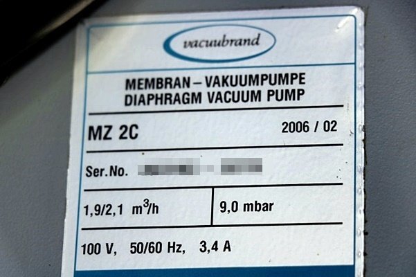 Vacuubrand バキューブランド ダイヤフラム式真空ポンプ MZ2C Diaphragm Type Vacuum Pump 50167Yの画像5