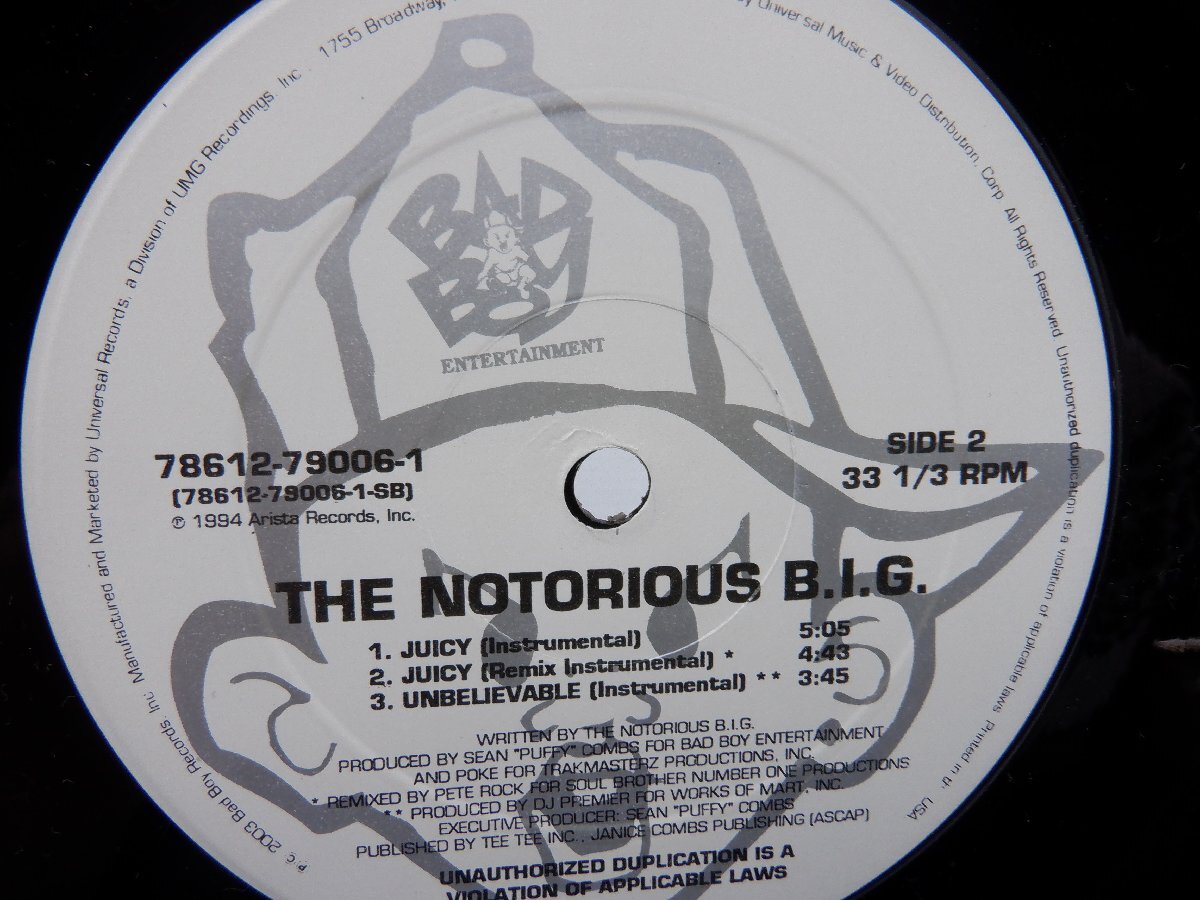 The Notorious BIG /Notorious B.I.G.「Juicy / Unbelievable」LP（12インチ）/Bad Boy Entertainment(78612-79006-1)/Hip Hopの画像2