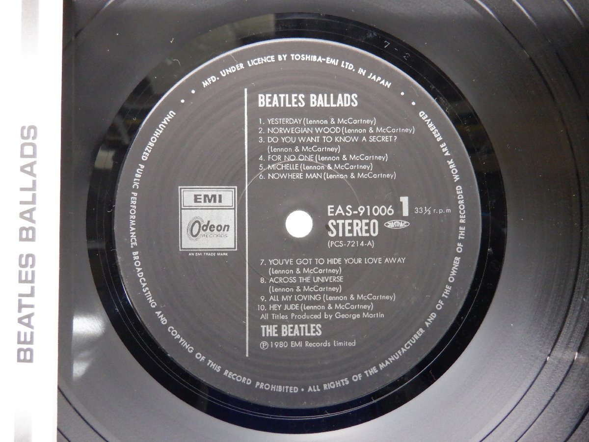 The Beatles(ビートルズ)「The Beatles Ballads 20 Original Tracks(ビートルズ・バラード・ベスト20)」LP/Odeon(EAS-91006)/ロックの画像2