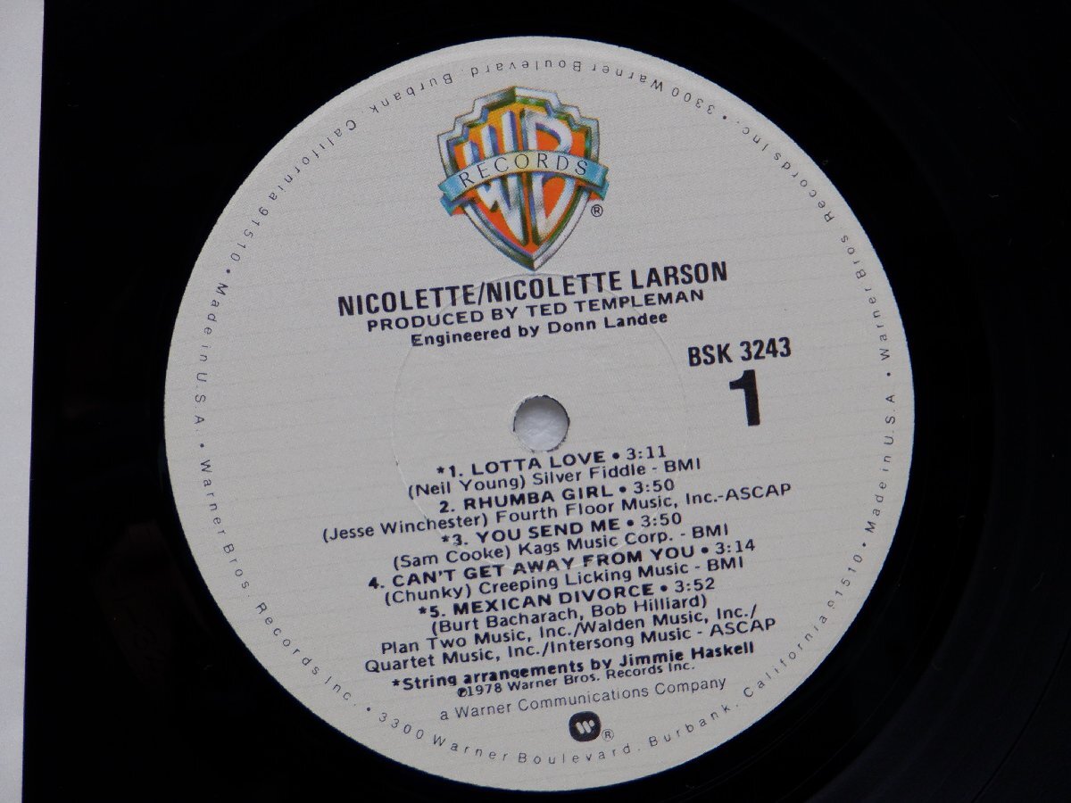Nicolette Larson「Nicolette」LP（12インチ）/Warner Bros. Records(BSK 3243)/Rockの画像2