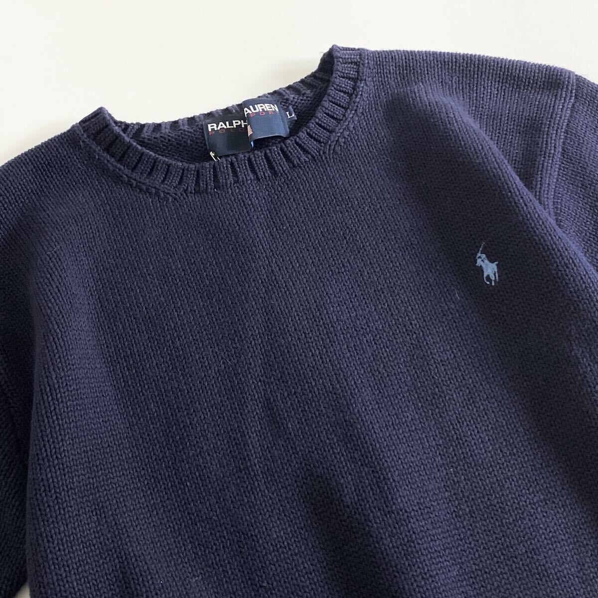 Uc22《美品》RALPH LAUREN POLO SPORT ラルフローレン ポロスポーツ 長袖ニット L ネイビー レディース セーター ミニポニー コットン_画像4