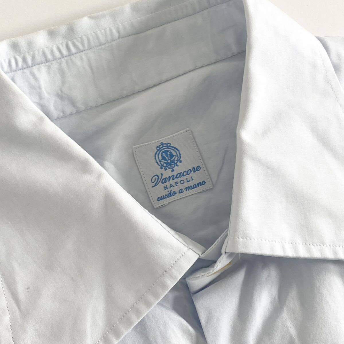 Id15 イタリア製 大きいサイズ Vanacore NAPOLI ヴァナコーレ コットンシャツ ドレスシャツ 無地 ライトブルー 清涼感☆ メンズ 紳士服_画像5