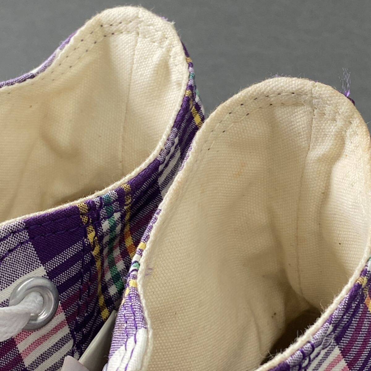 Fd18《新品保管品》CONVERSE コンバース オールスター ハイカットスニーカー チェック柄 パープル US9.5/28.0cm メンズ 紳士靴の画像9