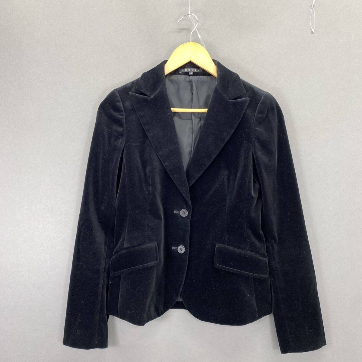 Gd24 《美品》 theory セオリー テーラードジャケット ベロア ジャケット ブラック 2 Mサイズ相当 シングル レディース 女性服