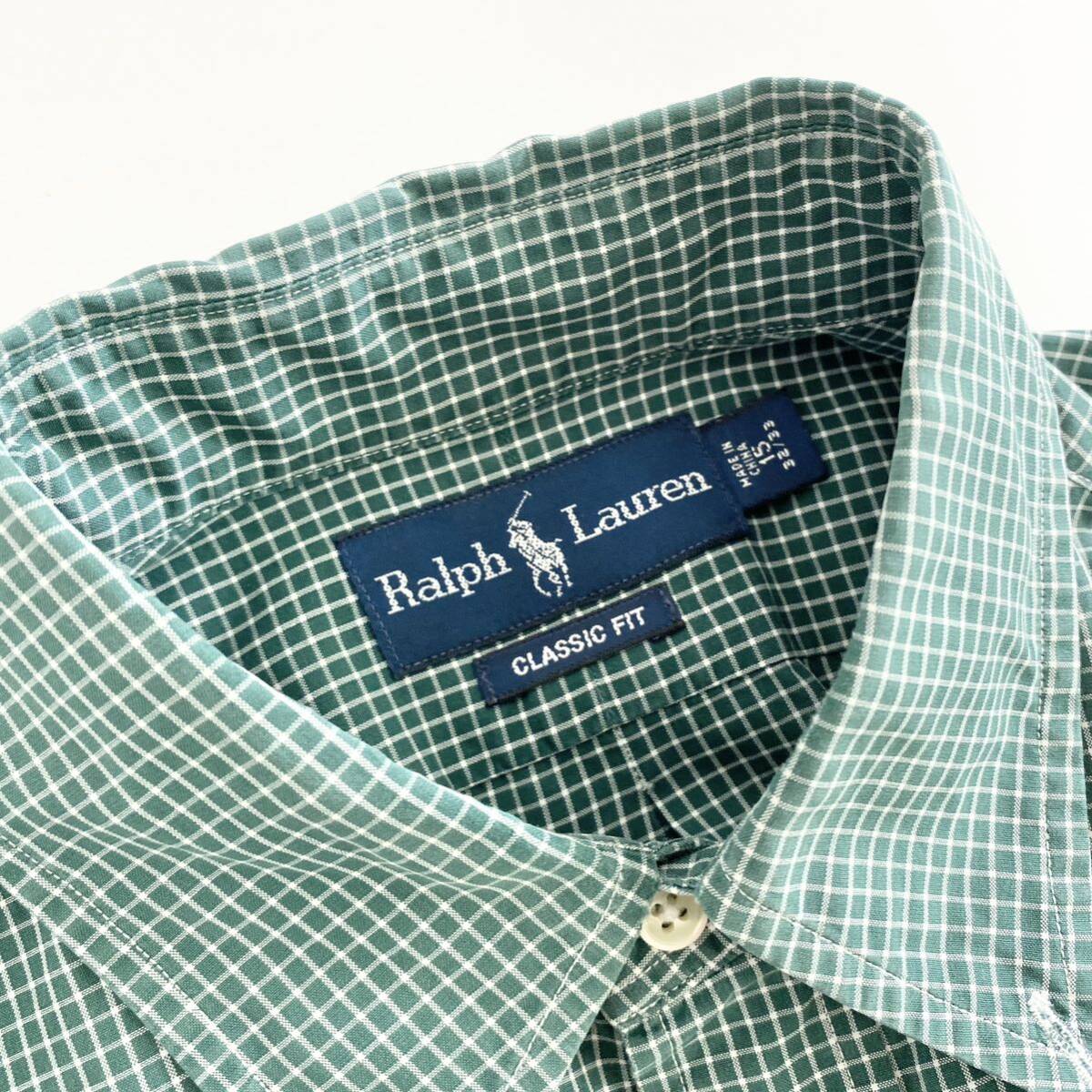 Id26《美品》Ralph Lauren ラルフローレン 長袖シャツ ボタンダウンシャツ CLASSIC FIT グリーンチェック 15/XL以上 メンズ 紳士服_画像6