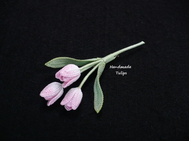 Handmade ◆ お花のコサージュ ◆ チューリップ ◆ 薄ピンク ◆ レース編みの画像1