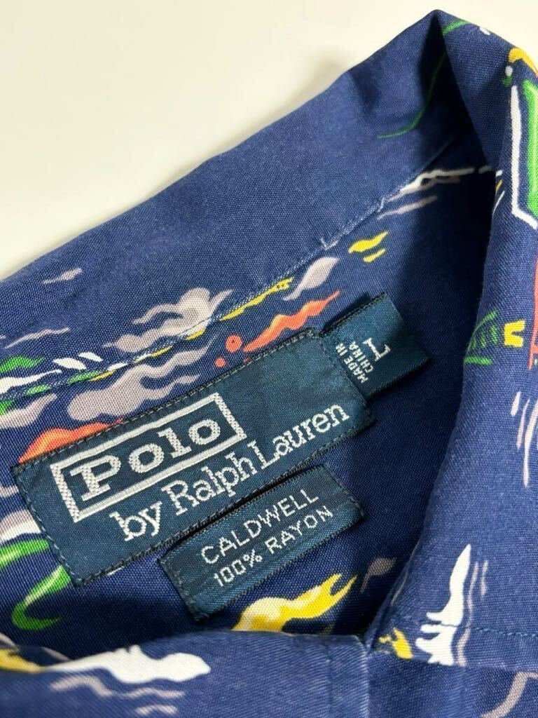 美品 極上柄 VINTAGE POLO Ralph Lauren オープンカラー レーヨン 半袖 シャツ アロハ ハワイアン ポロ ラルフローレン 総柄 CALDWELL_画像5