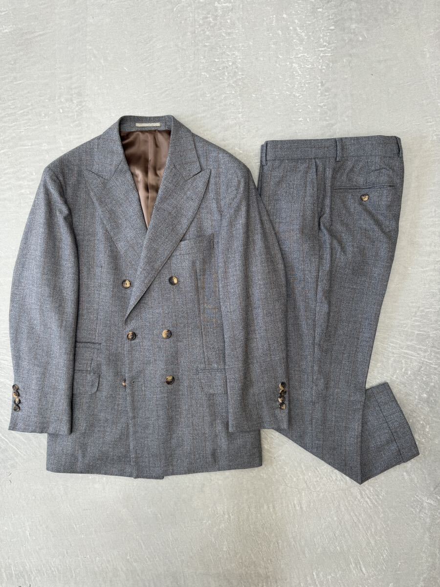 ブルネロクチネリ ダブル スーツ グレー ストライプ 46 Brunello Cucinelli セットアップ ダブルスーツ ジャケット テーラードジャケットの画像1