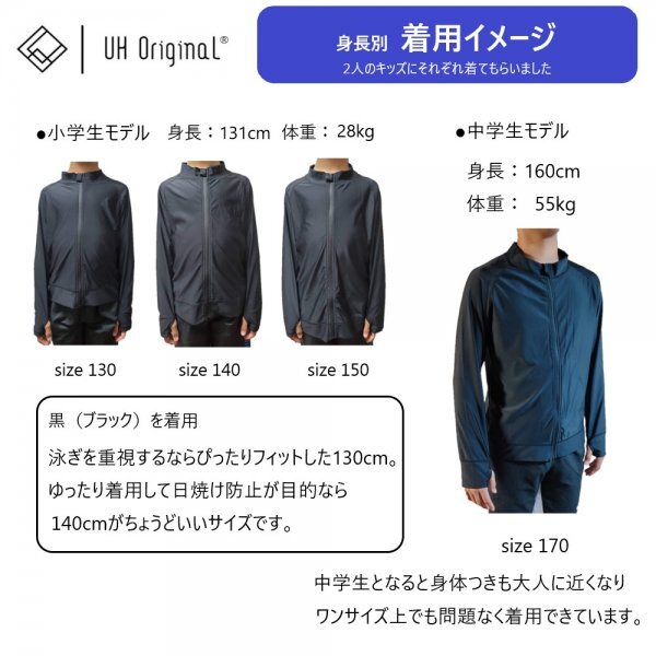 【即日出荷】ラッシュガード キッズ 140 長袖 紺 ネイビー ナイロン [ UPF50+ UVカット率99.9% 接触冷感 ] スクール水着 前開き 男女兼用