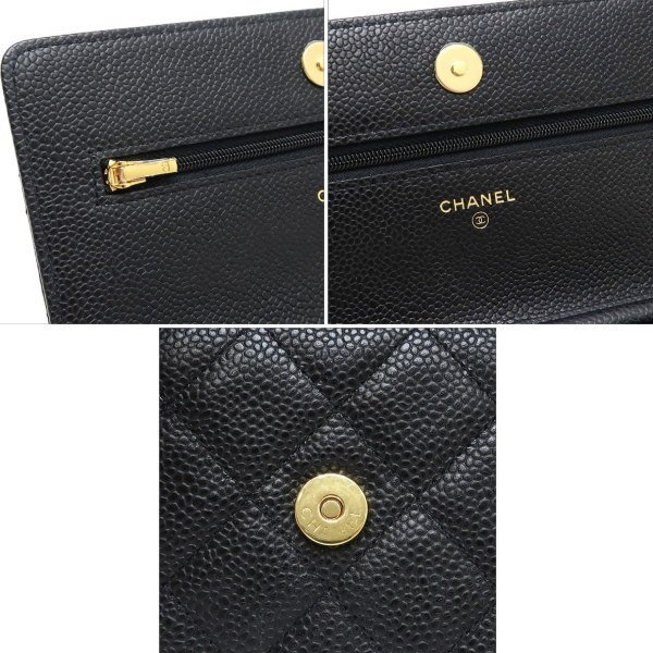 ◆ 本物 新品同様 ◆ CHANEL シャネル チェーンウォレット マトラッセ キャビアスキン ブラック 黒 ゴールド Ｇカード 袋 箱 人気 AP0250_画像8