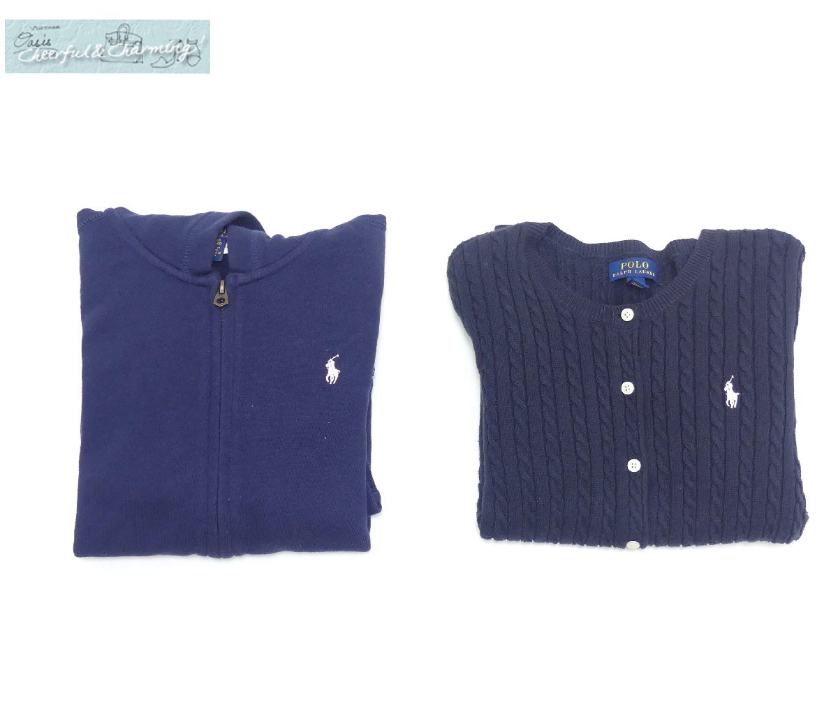 送料込 POLO RALPH LAUREN ガールズ子供服2点 ネイビーカーディガン/ネイビーパーカー(ピンク刺繍) L/G (12/14) 150㎝_画像1