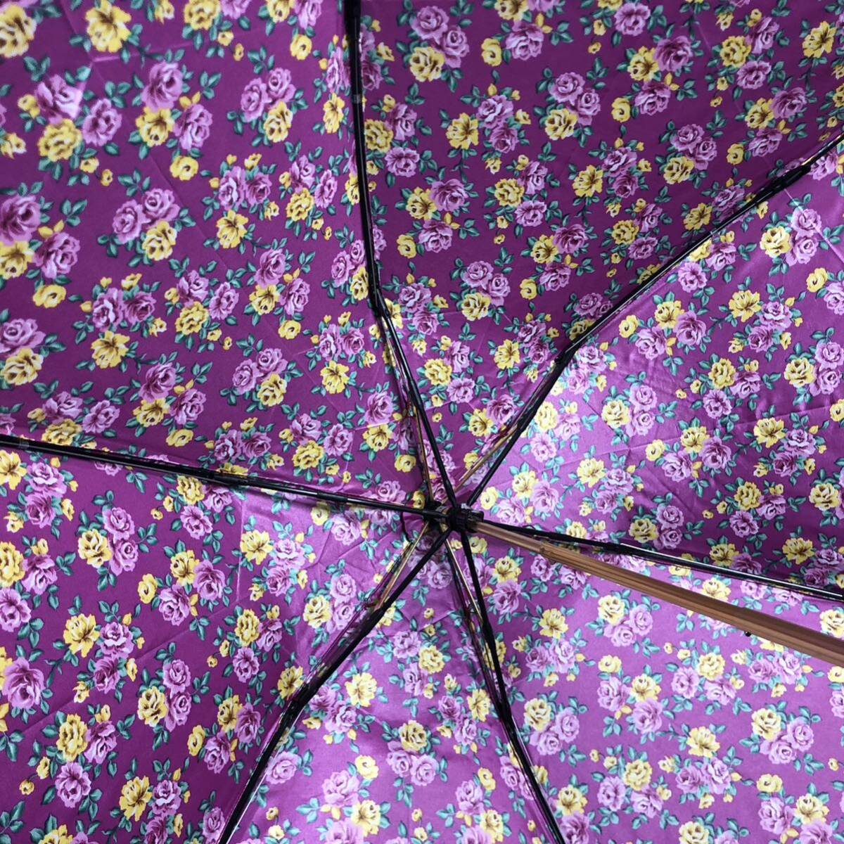 レノマ renoma 晴雨兼用 UVカット 紫外線防止加工 折りたたみ傘 花柄 濃桃 新品_画像5
