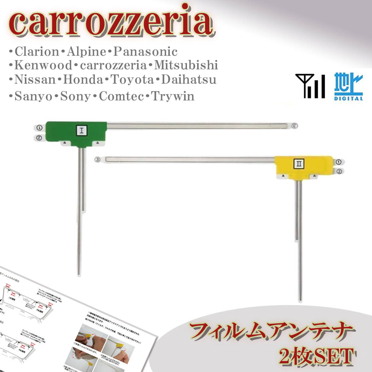 フィルムアンテナ 2枚 L型 カロッツェリア AVIC-MRZ80 AVIC-HRZ88GII ナビ 対応 地デジ ワンセグ フルセグ 交換 補修用 載せ替え 貼り替え_画像1
