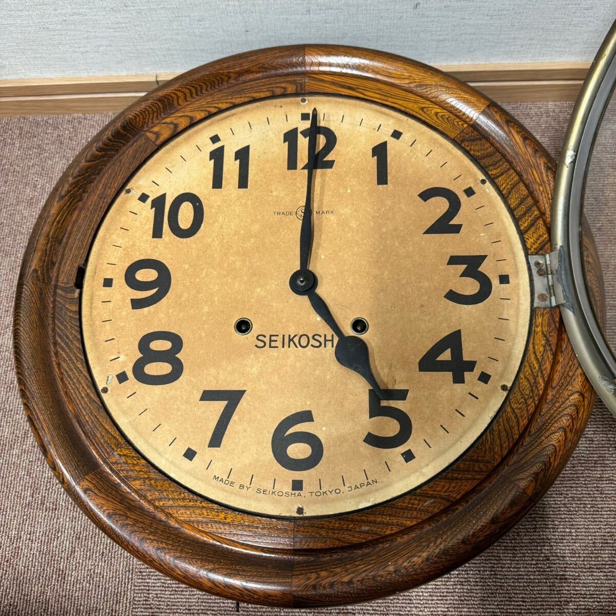 SEIKOSHA 精工舎 ゼンマイ式 掛け時計 レトロ アンティーク 木製 掛時計 丸時計 ボンボン時計_画像2