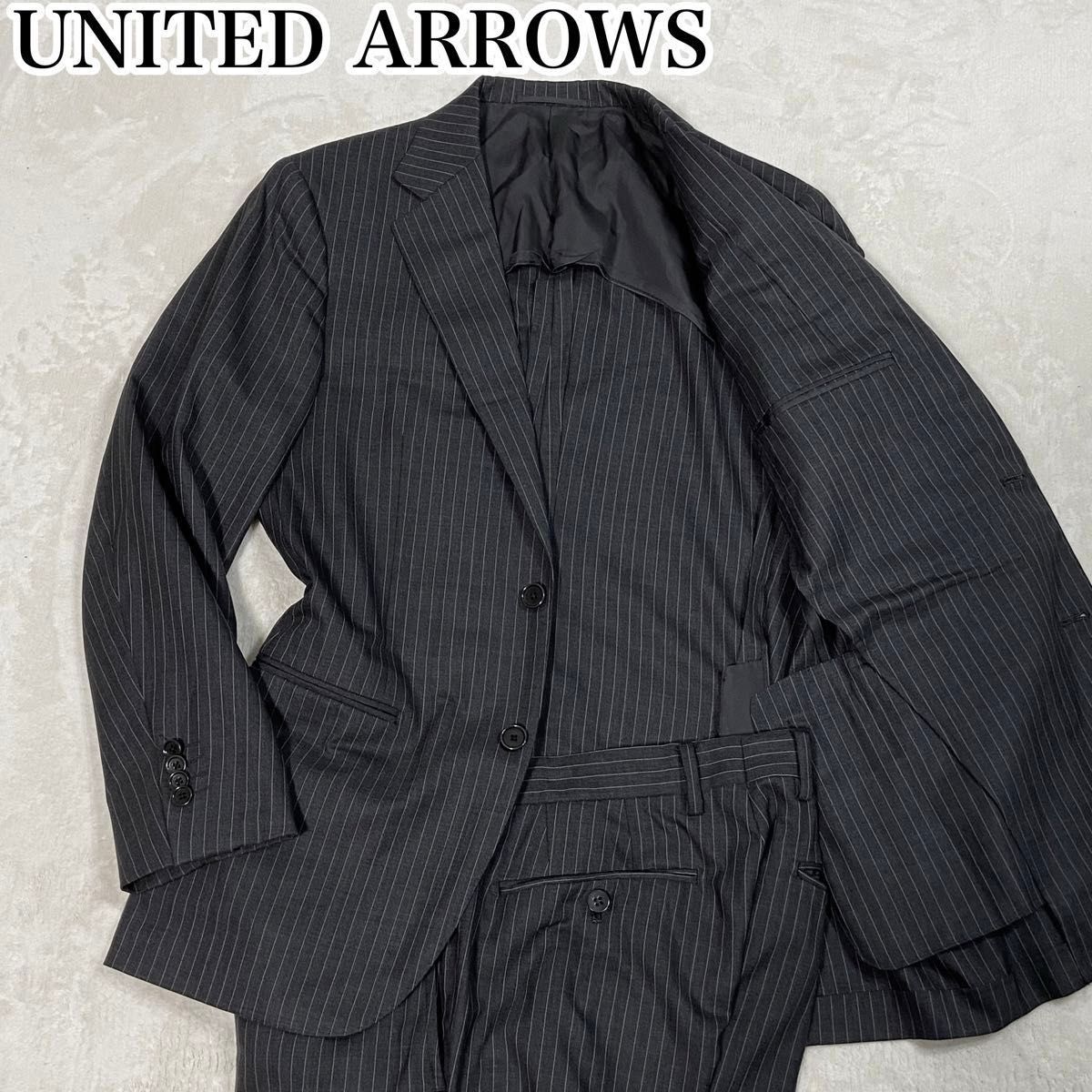 ユナイテッドアローズ　スーツ　ダークグレー　ストライプ　 2B UNiTED ARROWS ジャケット　 上下　メンズ　46 M