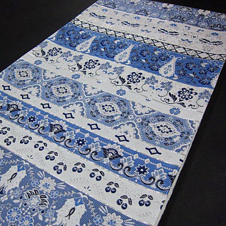 新品未仕立 西陣織高級六通柄袋帯 ２４００織 藍染 小粋な御洒落にの画像2