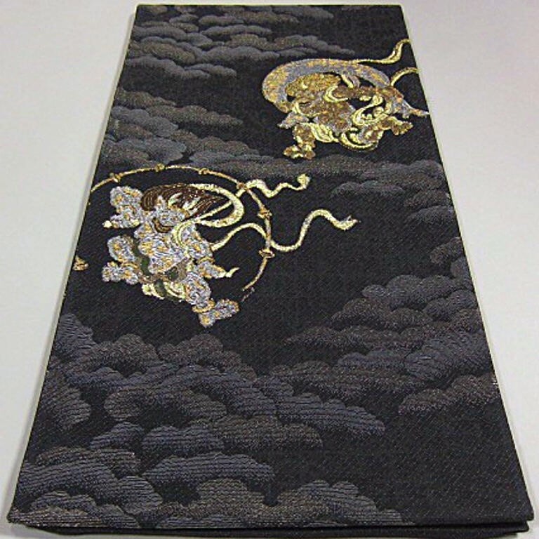 新品未仕立 豪華作品 太箔金駒刺繍入り西陣織袋帯 風神雷神 迫力ある逸品の画像2