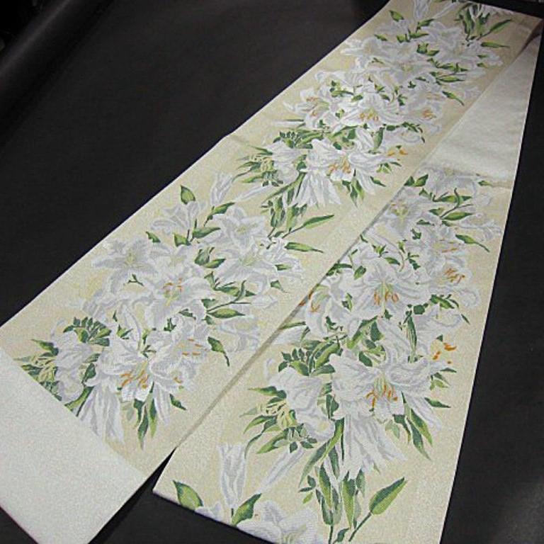新品【御仕立上】 西陣織高級六通柄袋帯 豪華 満開の白百合の画像3