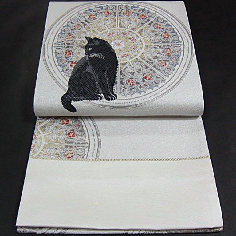新柄 新品未仕立 西陣織高級袋帯 ステンドグラス 黒猫の画像3