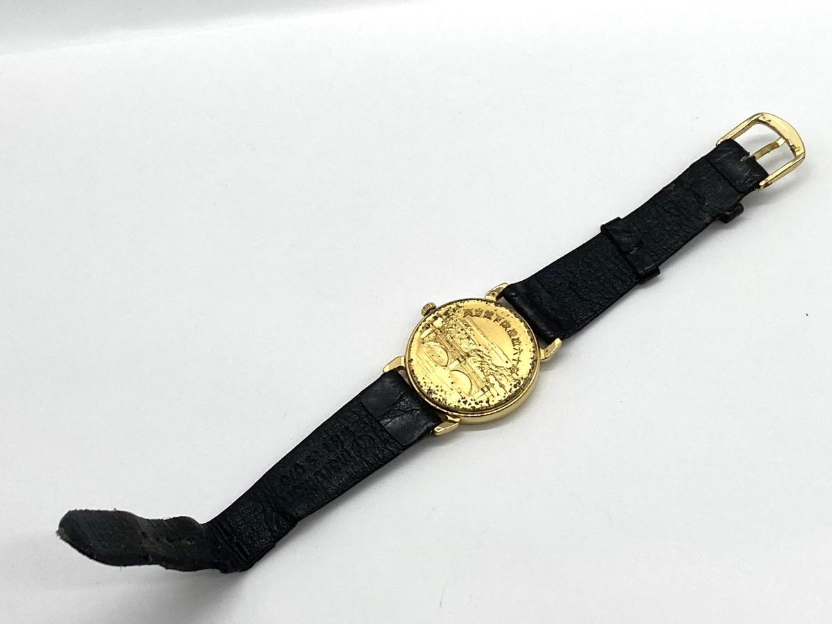 【E158】希少品 天皇陛下 御在位 60周年記念 腕時計 クオーツ 鳳凰紋章入り文字盤 ゴールド色 アンティーク bの画像4