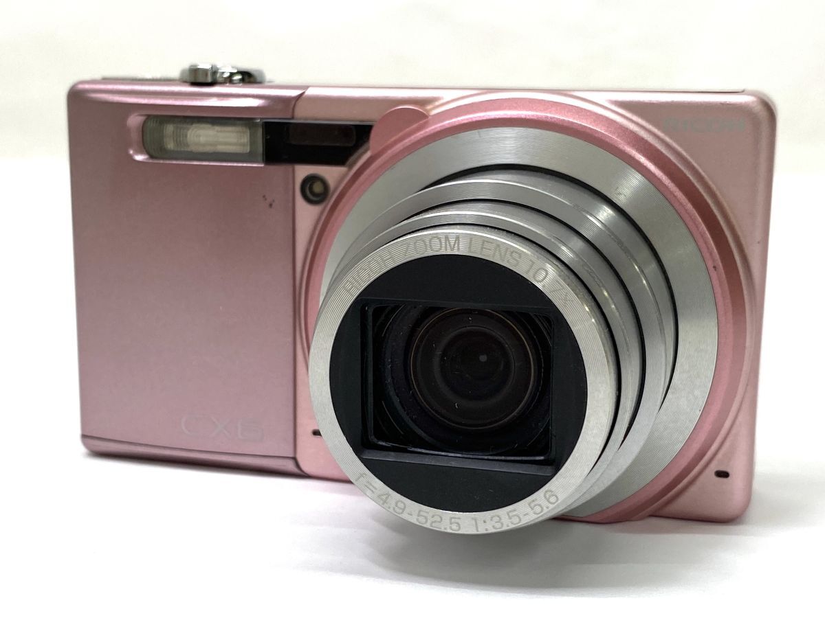 【E348】RICOH/リコー CX6 コンパクトデジタルカメラ/デジカメ ピンク系 充電器 バッテリー付き 動作確認済み b