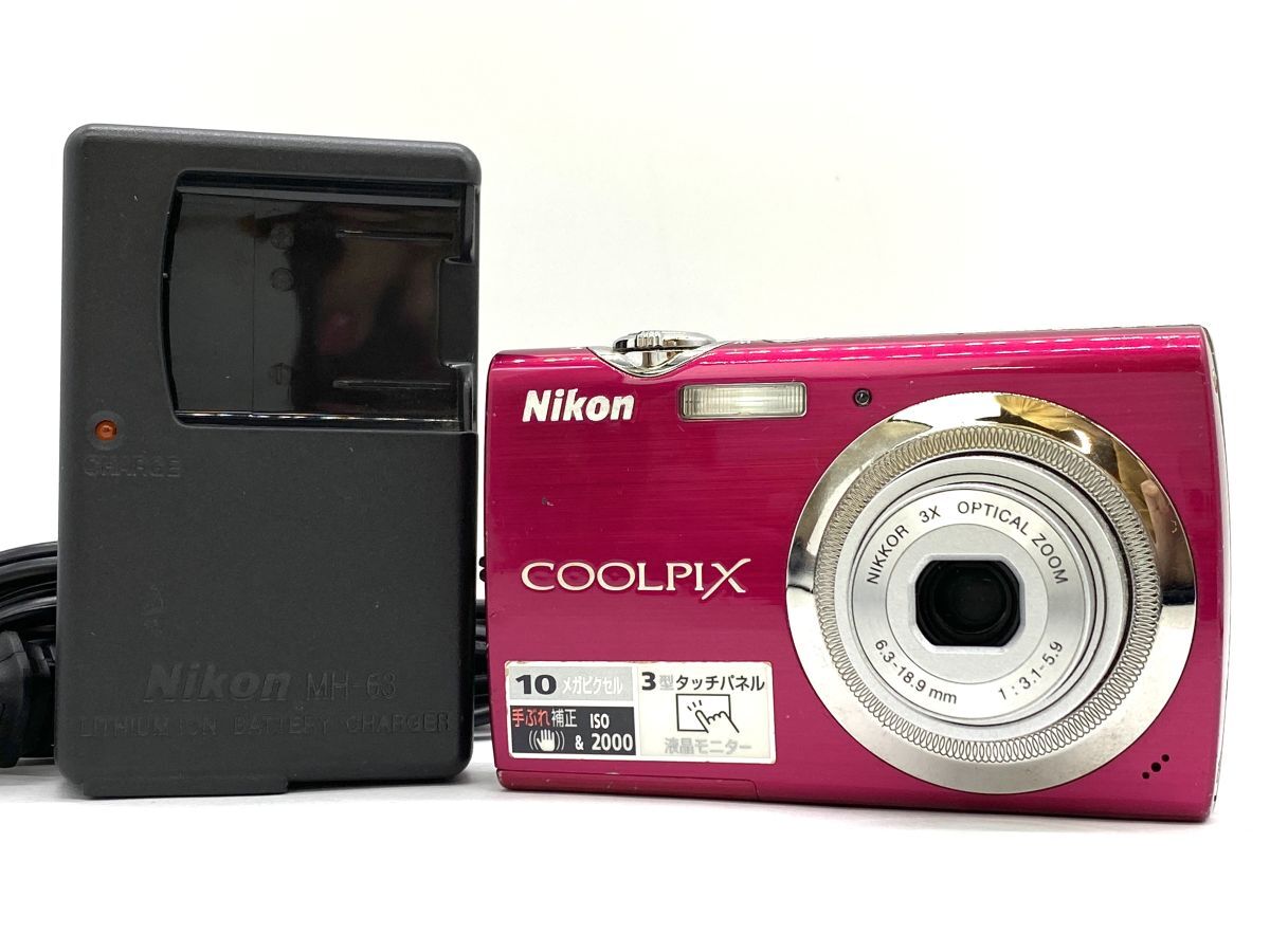 【E380】Nikon/ニコン COOLPIX S230 ローズレッド クールピクス コンパクト デジカメ 充電器 バッテリーセット 動作確認済み_画像1